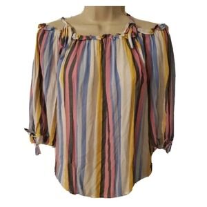 A.n.a A‎ New Approach Women's Tunic Blouse Short Cold Shoulder Striped Size S